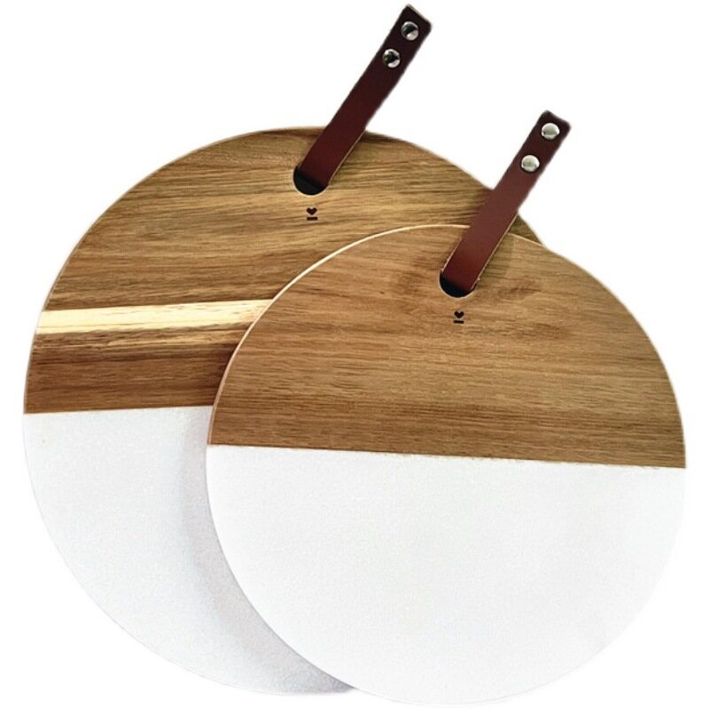 Round Acacia Wood and Corian Cheese Board (Walnut Customization Available)