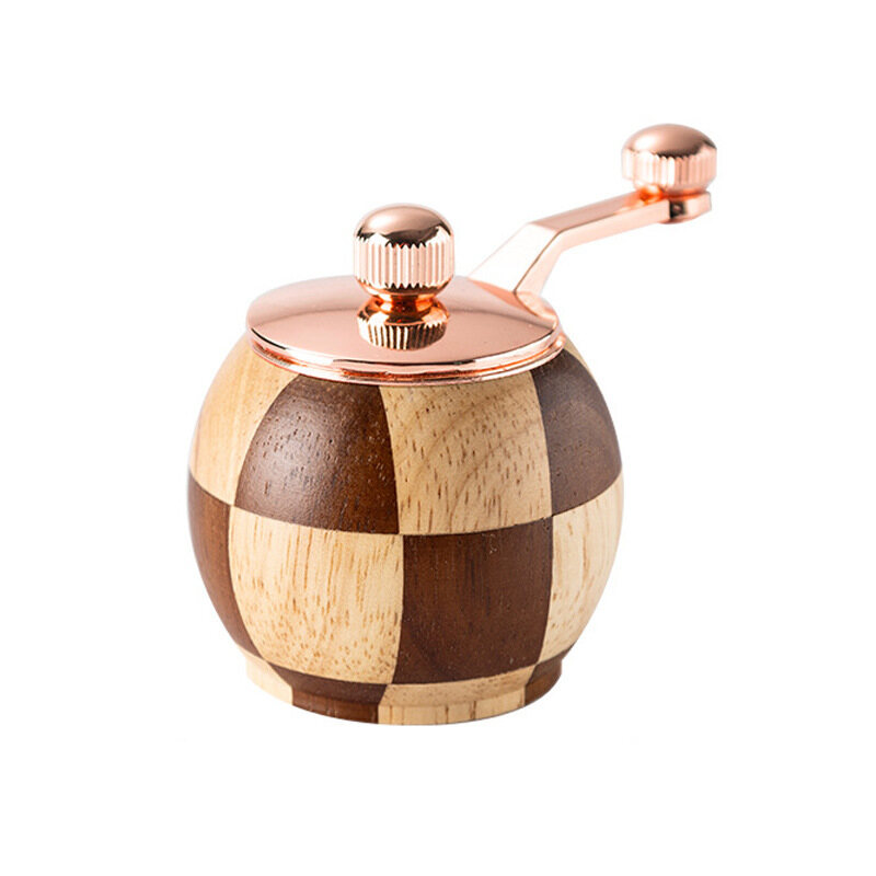 Spherical Checkerboard Wooden Hand Crank Pepper Grinder