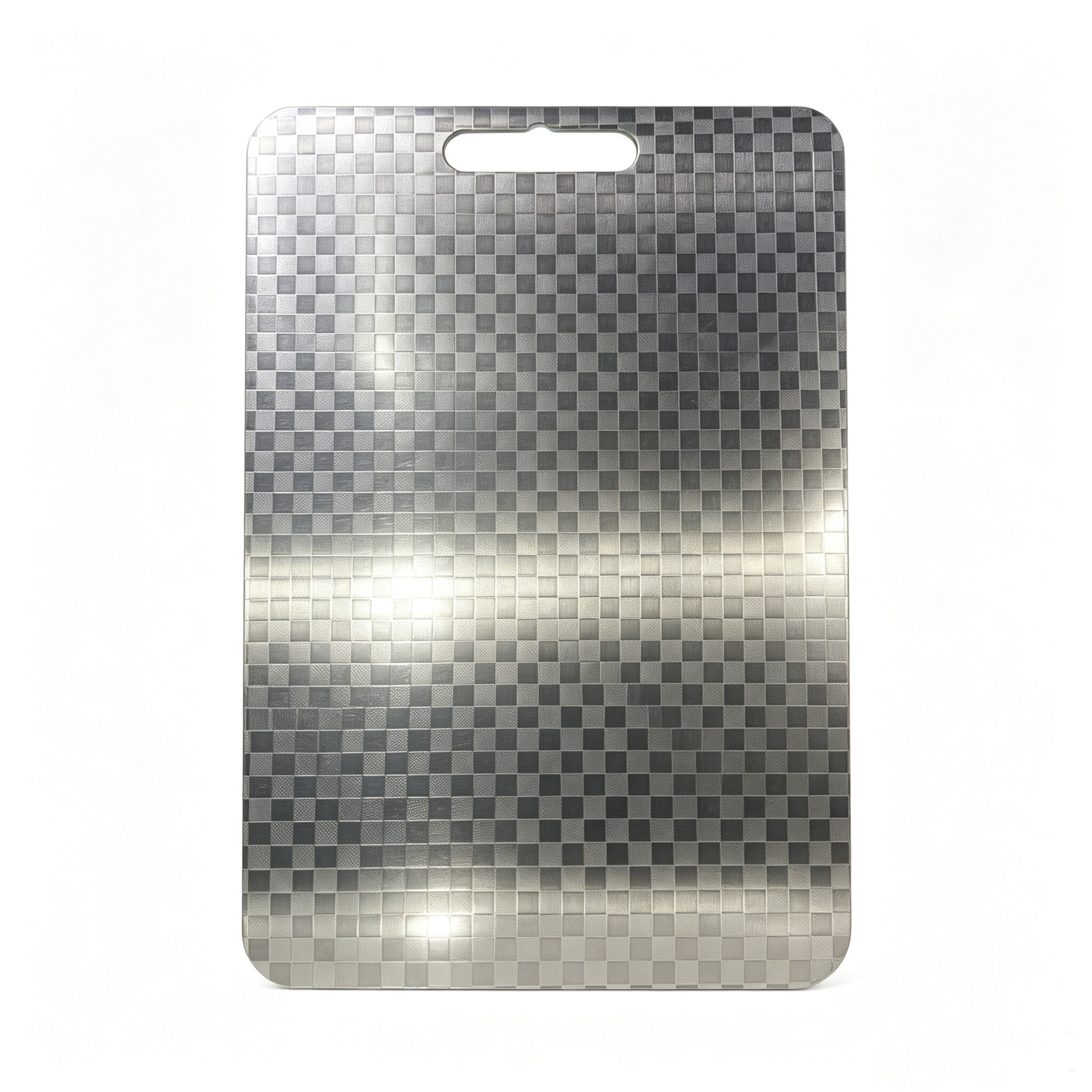304 Stainless Steel Checkerboard Cutting Board with Non-Slip Grid Surface & Handle