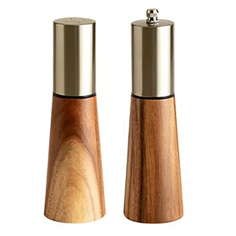 Wooden Salt and Pepper Grinder Set Acacia Wood Spice Mill with Brass Top