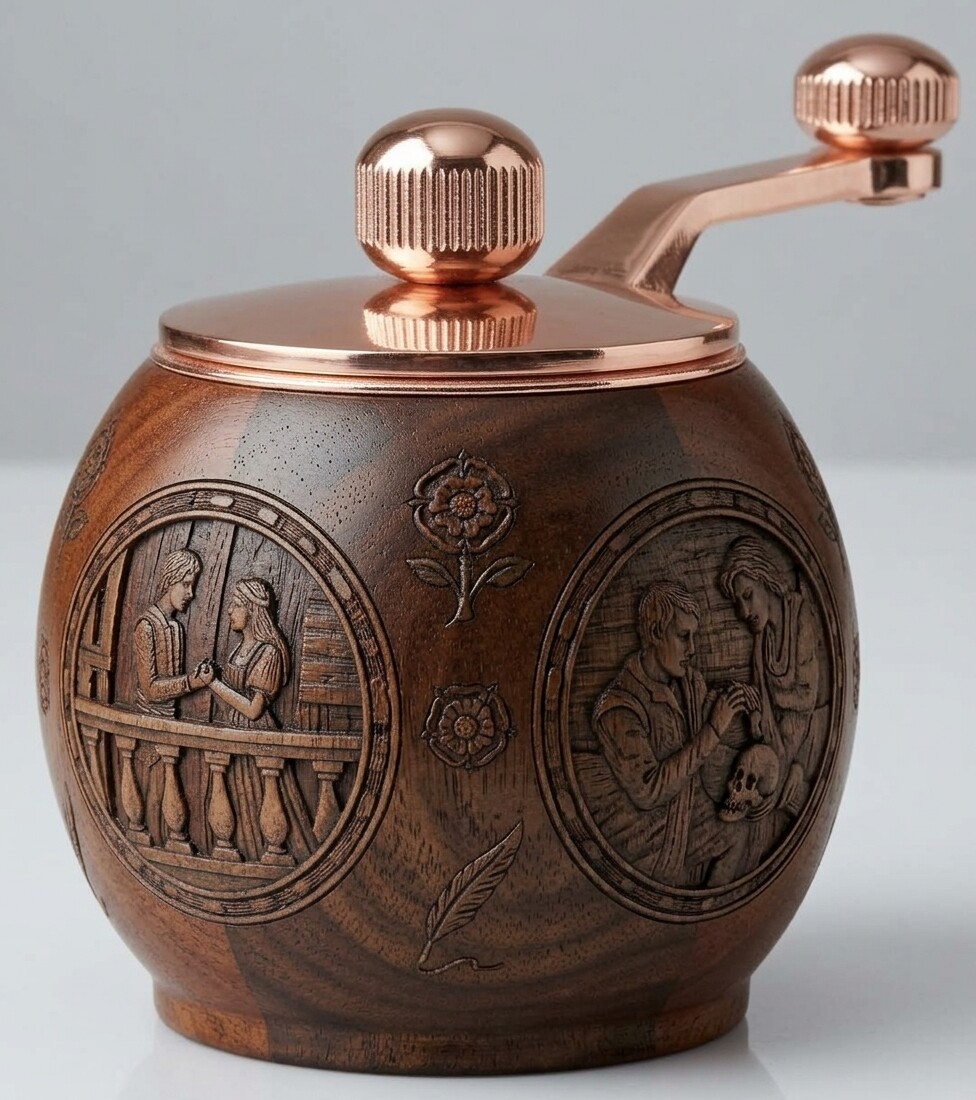 Custom CNC 3D Relief Carved Wooden Pepper Mill & Hand Crank Vintage Salt Grinder