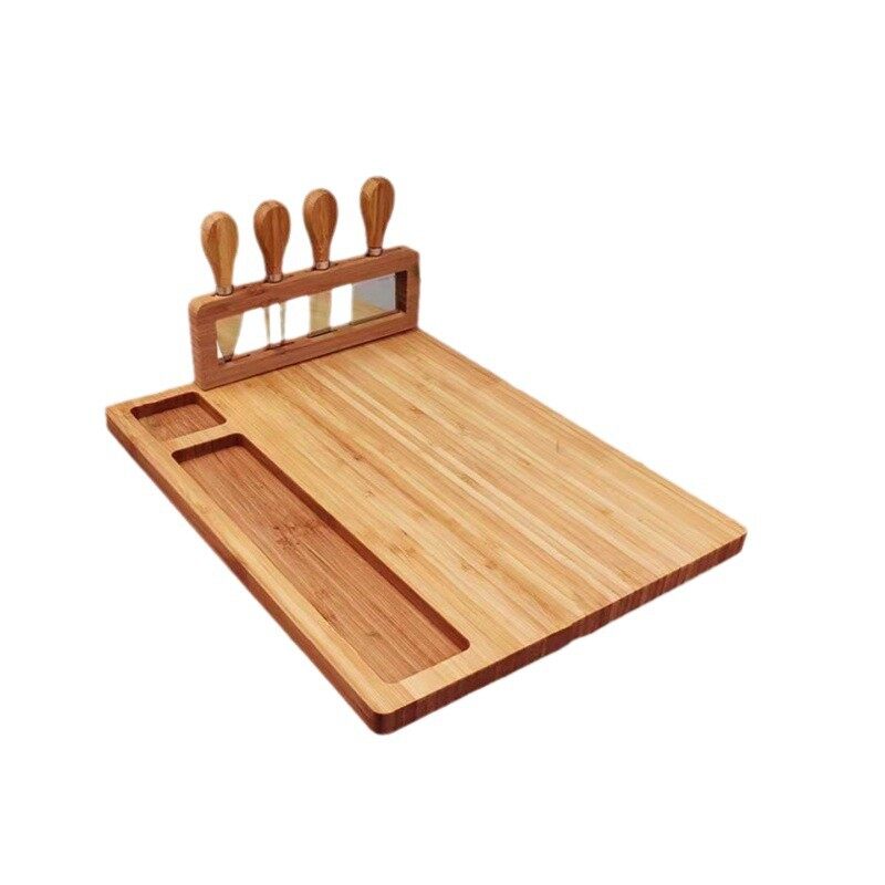 Bamboo Cheese Board Set with Upright Magnetic Knife Holder & 4 Cheese Knives
