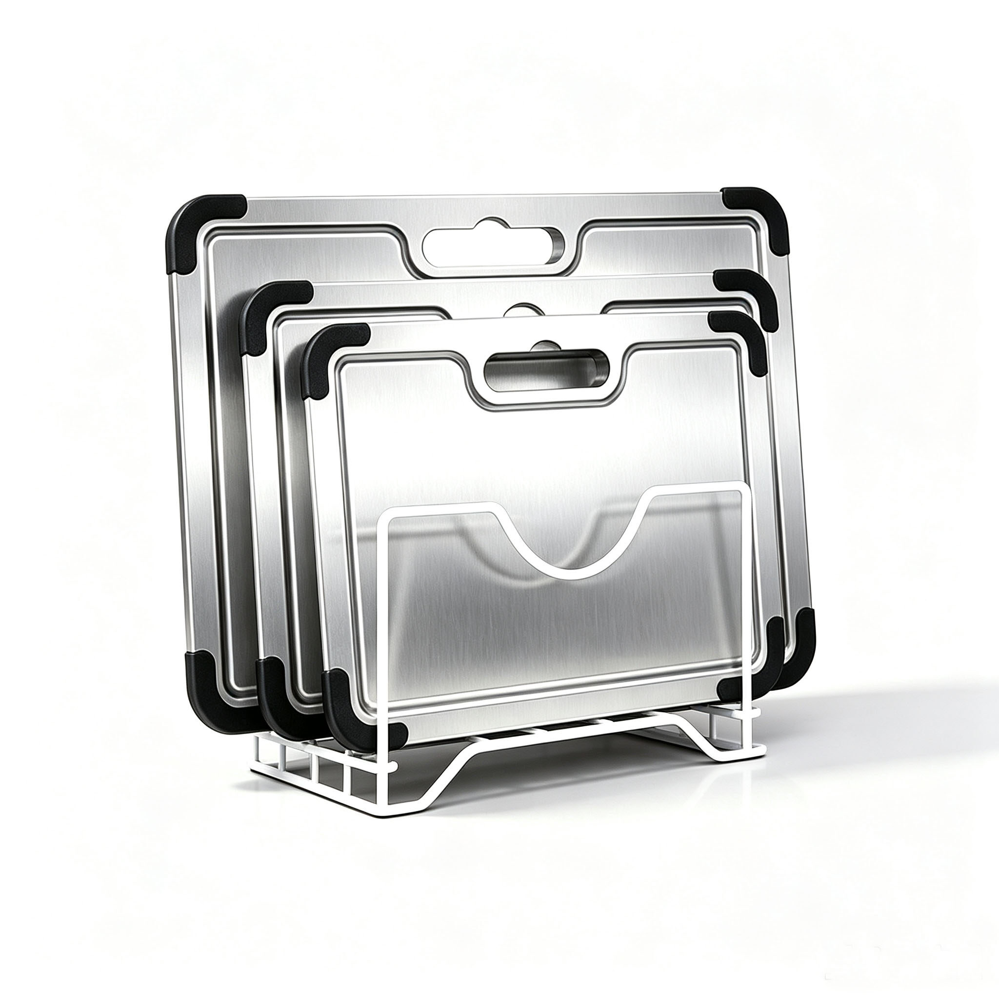 304 Stainless Steel Cutting Board Set with Storage Stand & Juice Groove