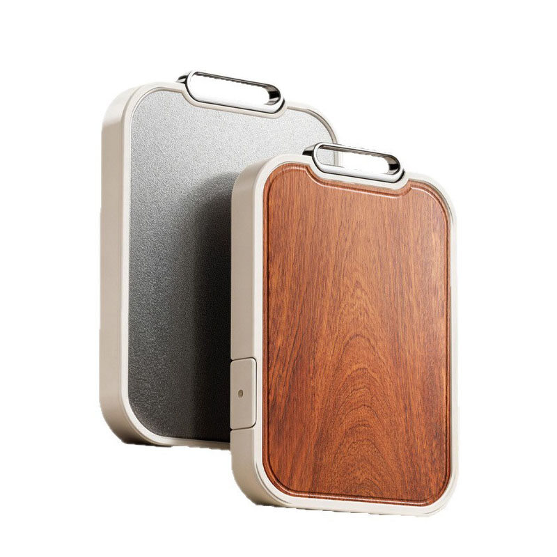 Dual-Sided Pure Titanium & Solid Ebony Wood Cutting Board with Built-in Stand