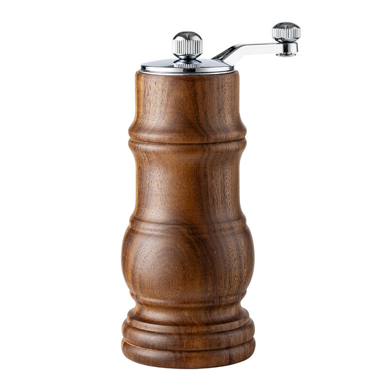 Vintage Acacia Wood Hand Crank Salt and Pepper Grinder Set with Base