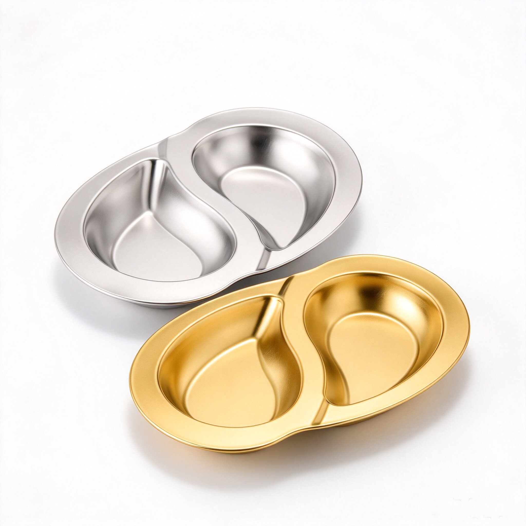 304 Stainless Steel Dual Compartment Sauce Dish & Dipping Plate