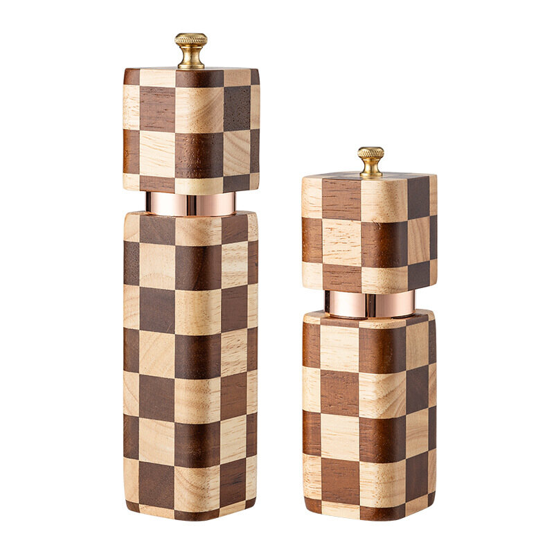 Checkerboard Mosaic Wooden Salt and Pepper Grinder Set