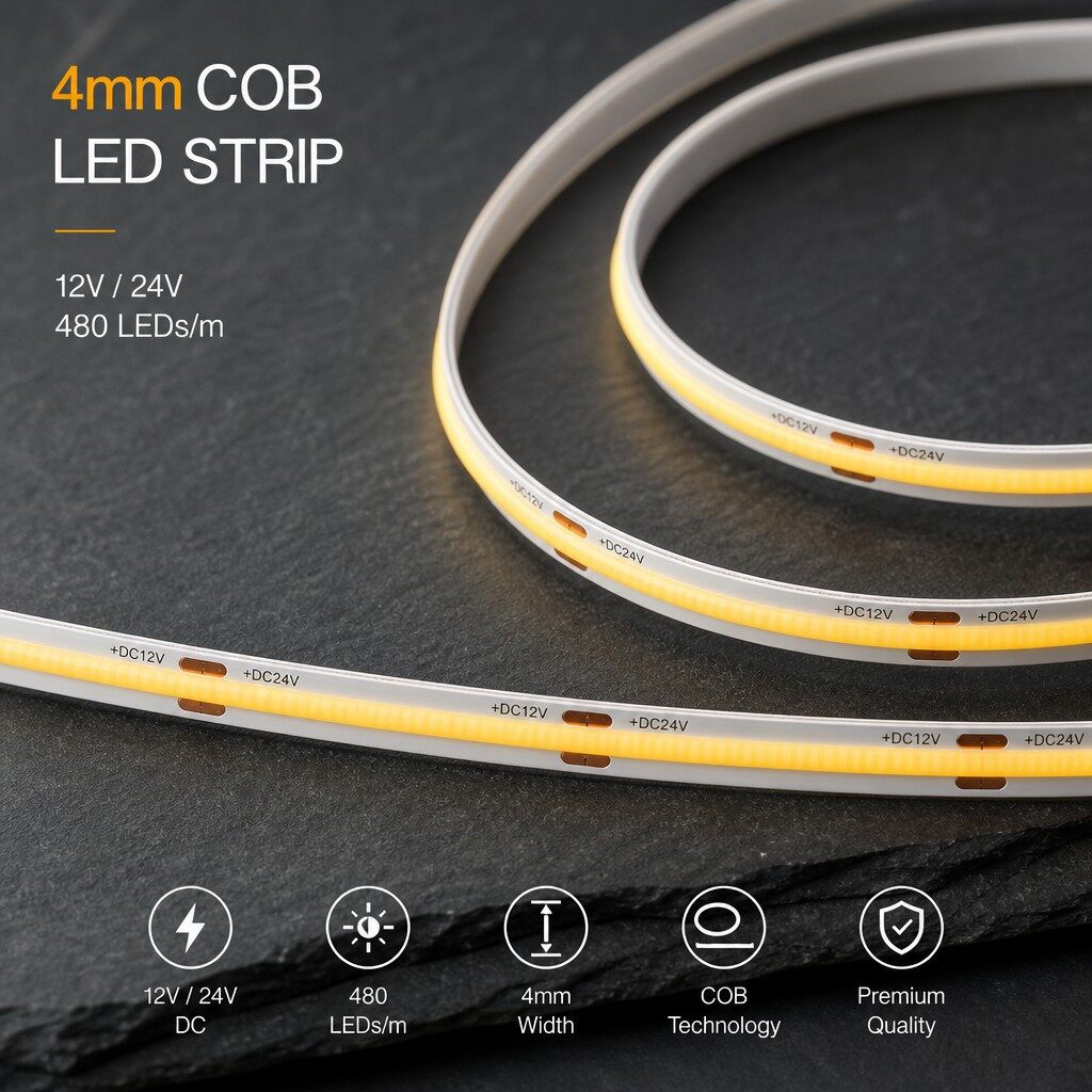 Professional 4mm High-Density COB LED Strip | 480 LEDs/m Precision Lighting - view 1