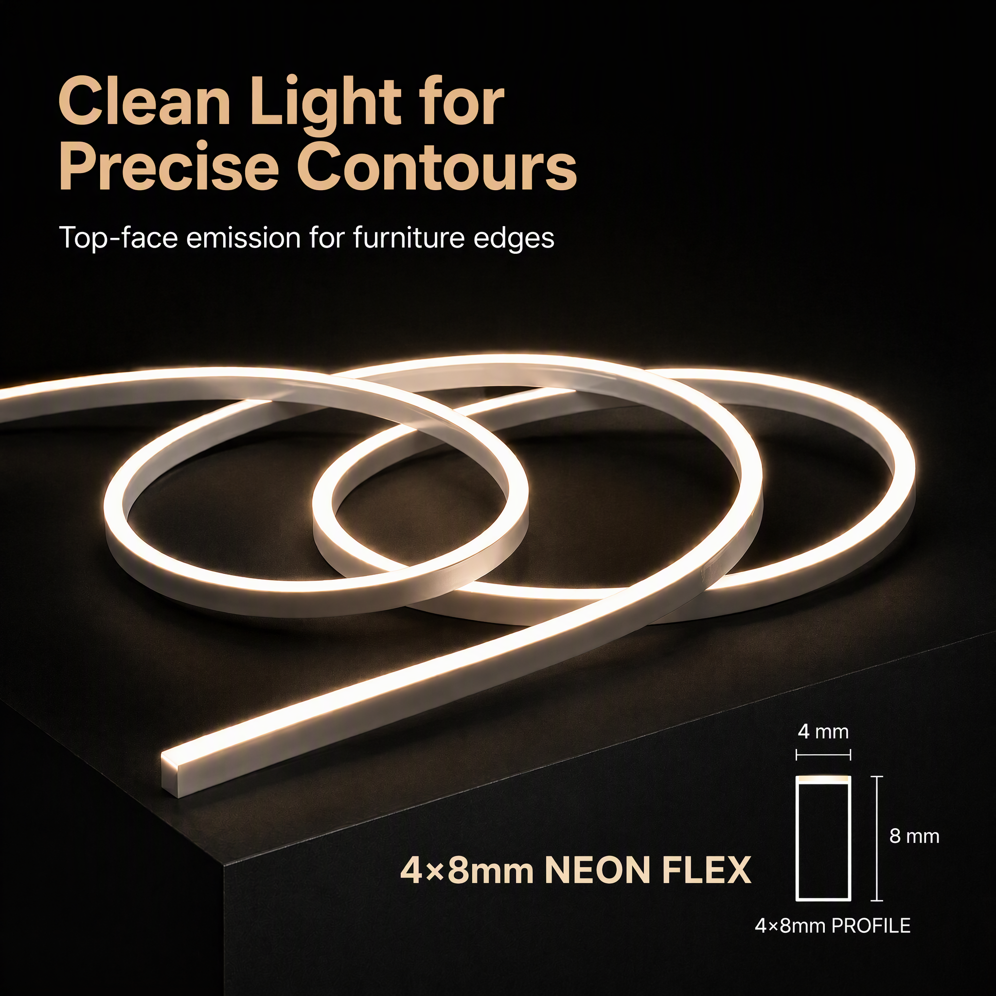 Ultra-Slim 4x8mm Side-Emitting LED Neon Flex | Dimmable High-Density Silicone Strip for Precise Furniture Contours