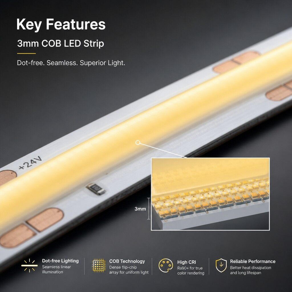 Architectural 3mm Ultra-Narrow COB LED Strip | 480 LEDs/m Precision Lighting thumbnail 2