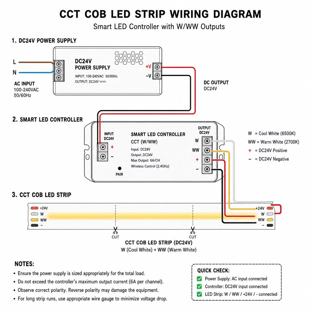 Tunable White CCT COB LED Strip Dimmable 2700K-6500K For Hotel Engineering thumbnail 5