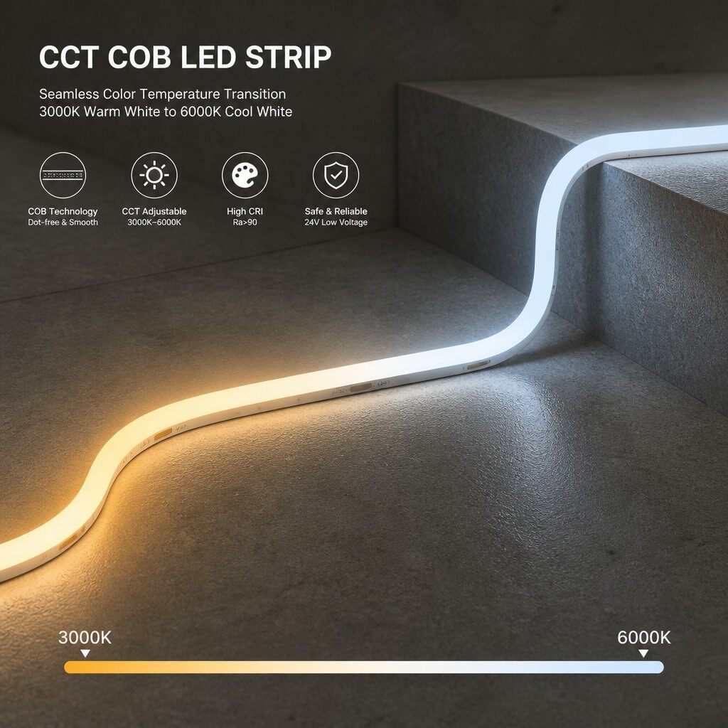 Tunable White CCT COB LED Strip Dimmable 2700K-6500K For Hotel Engineering thumbnail 2