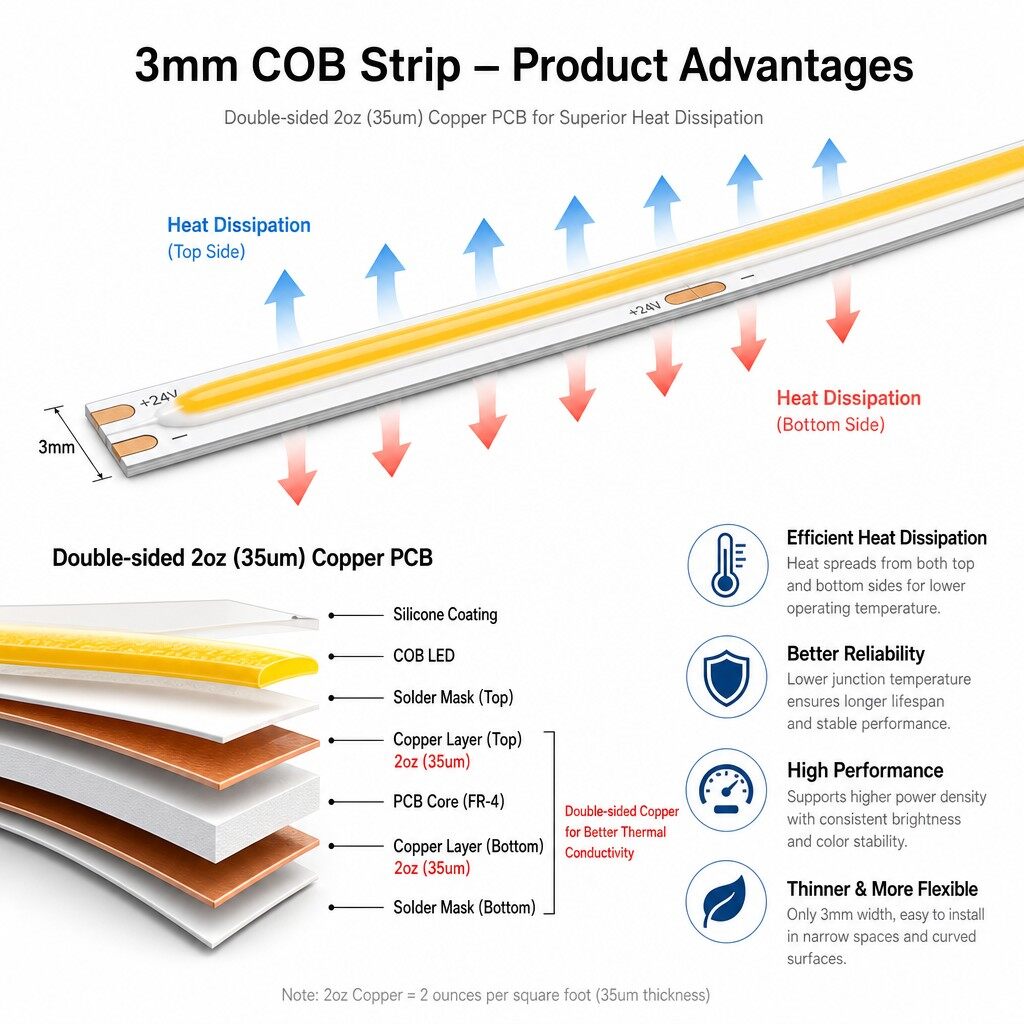 Architectural 3mm Ultra-Narrow COB LED Strip | 480 LEDs/m Precision Lighting thumbnail 4