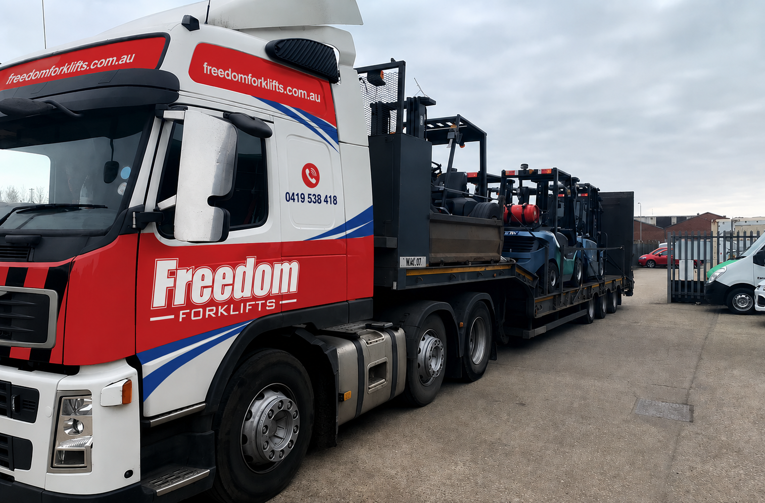 Royal Forklift service truck transporting equipment