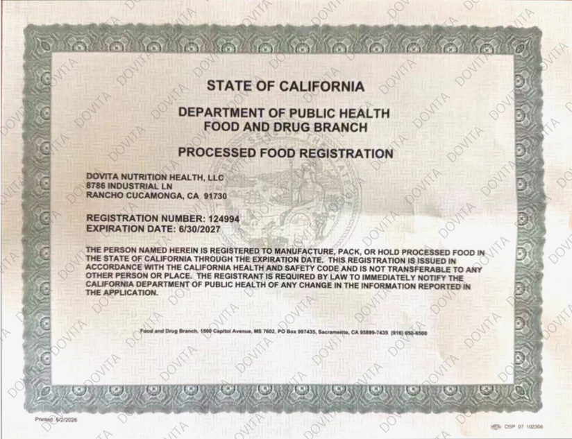California Processed Food Registration