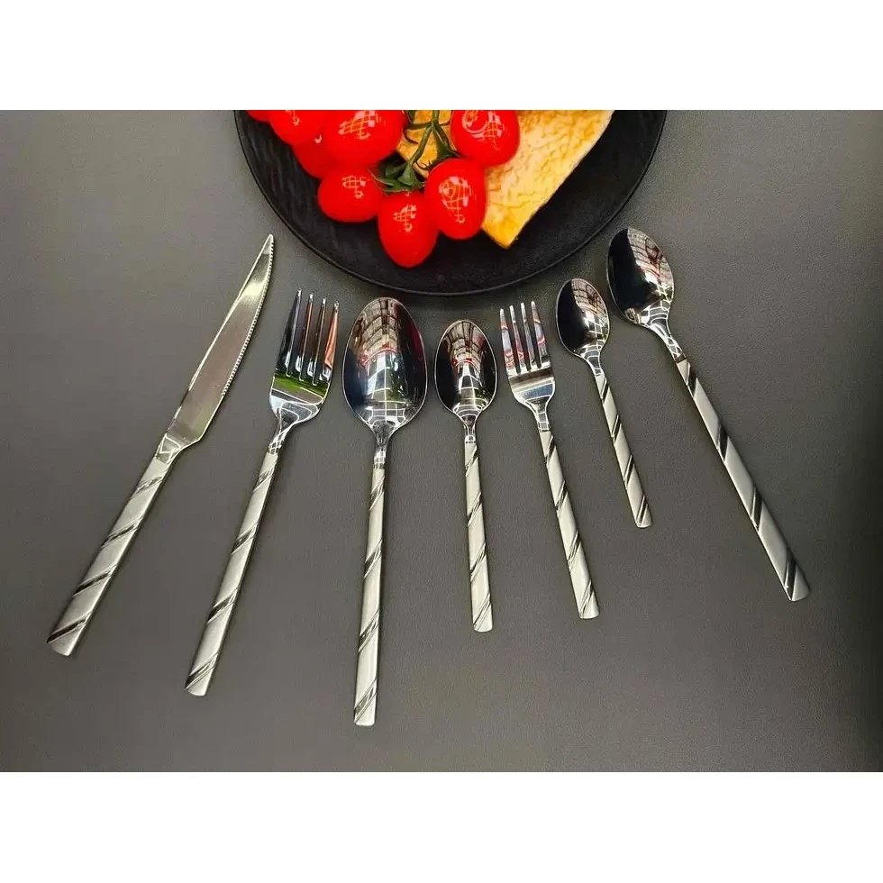 Square Handle - Diagonal Bands|Silver (Sandblasted)
