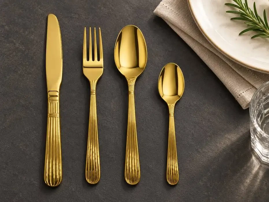 Wide Round Handle - Fluted|Gold