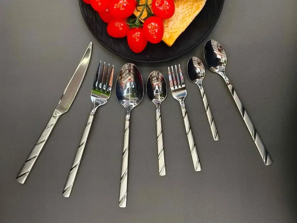 Square Handle - Diagonal Bands|Silver (Sandblasted)