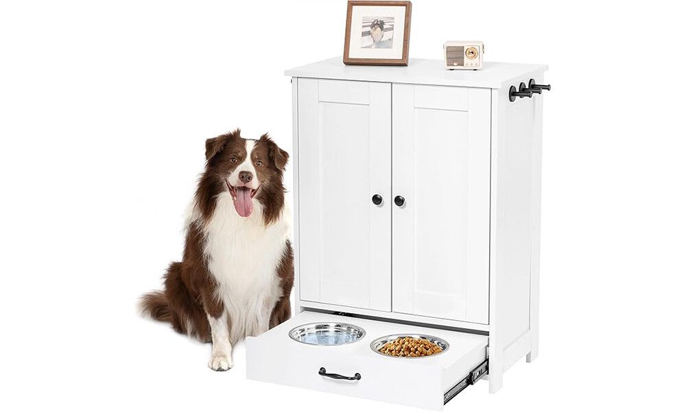 2-in-1 Pet Feeder Station with Storage Drawer