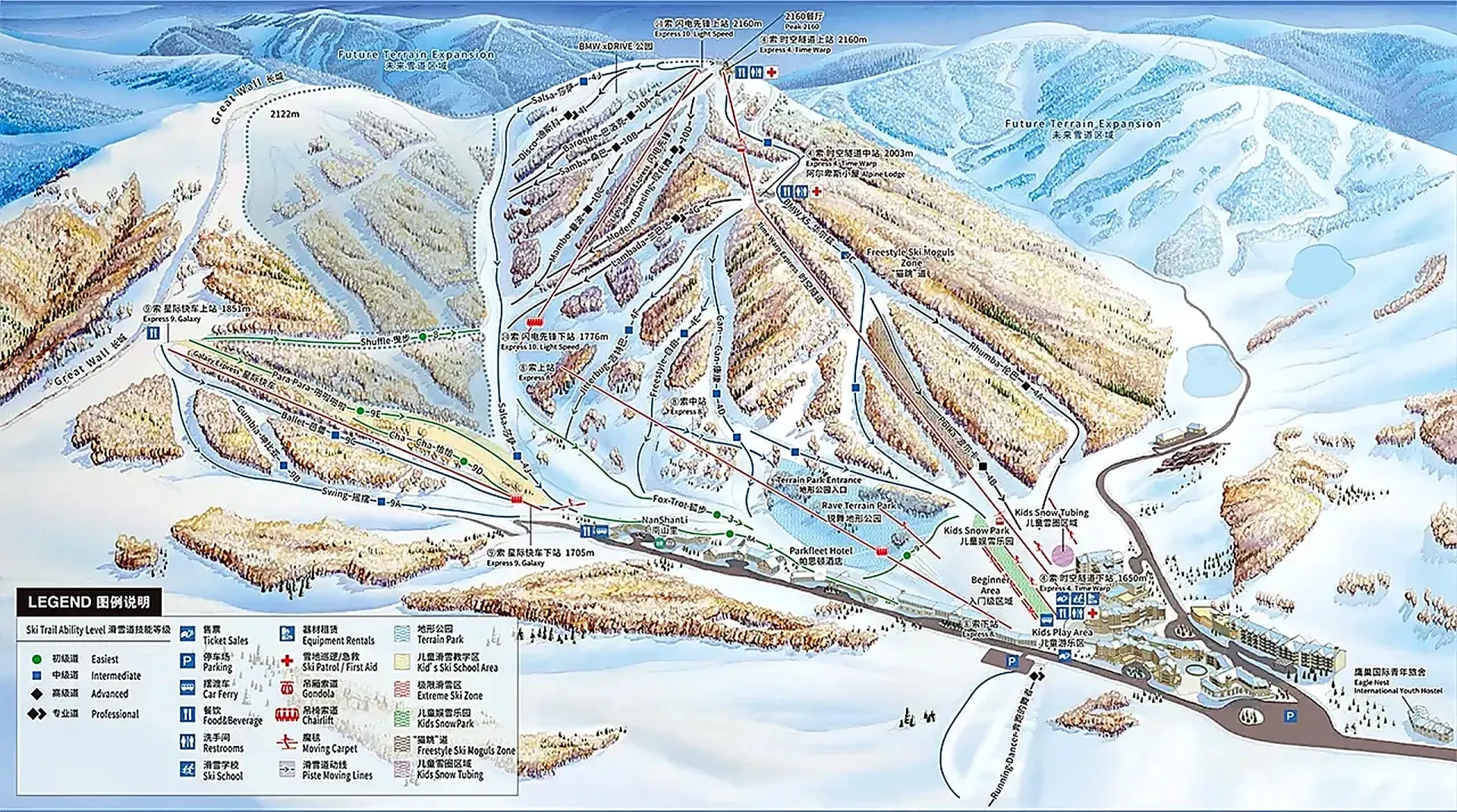 Thaiwoo Ski Resort trail map showing runs and lifts in Chongli, Zhangjiakou