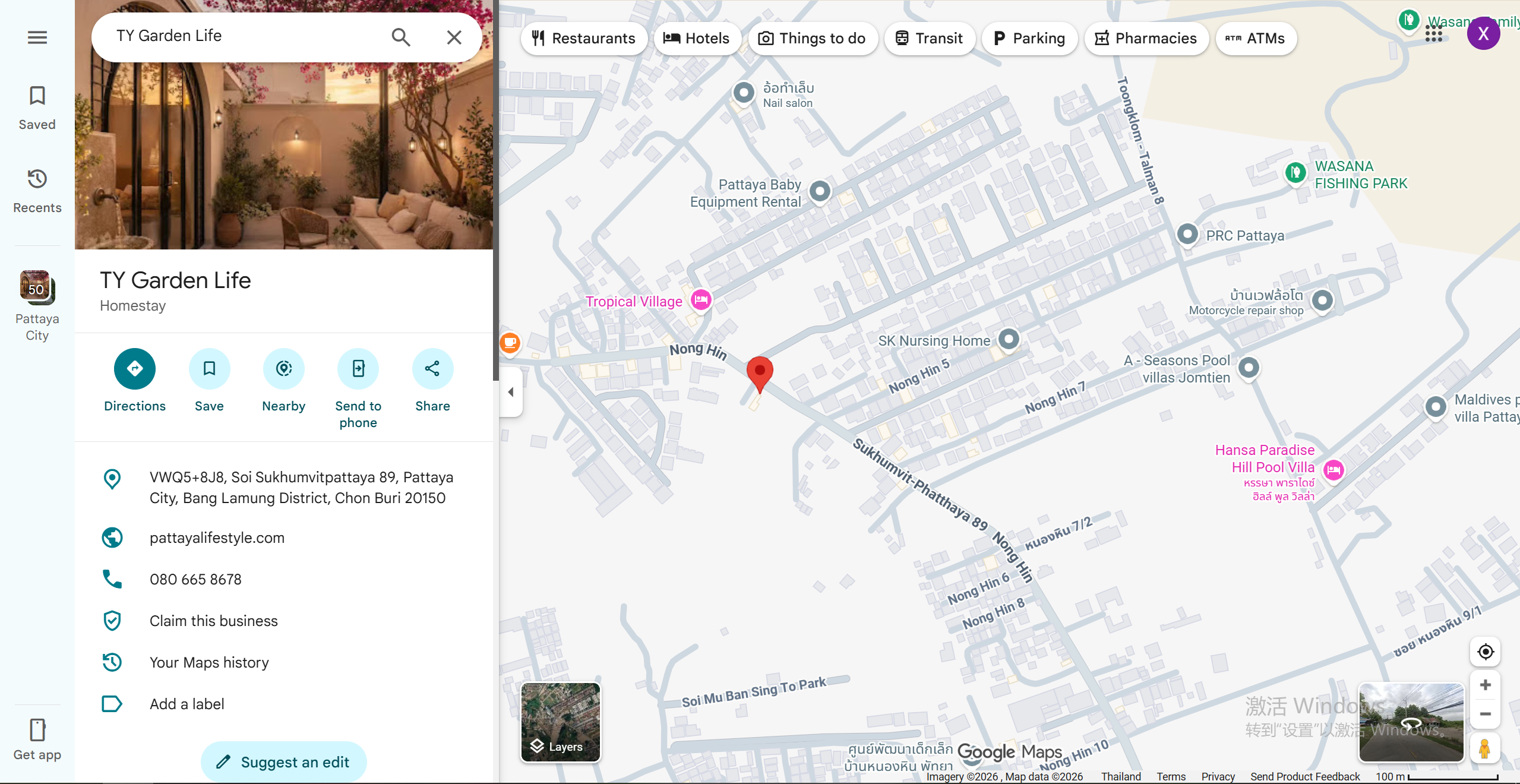 TY Garden Living location map - Nong Hin area, Pattaya