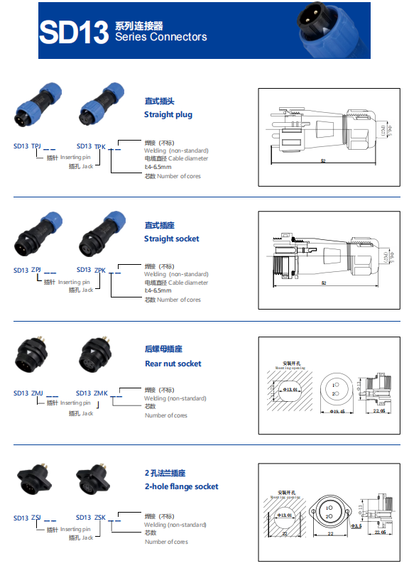 SD13 Waterproof Aviation Connector
