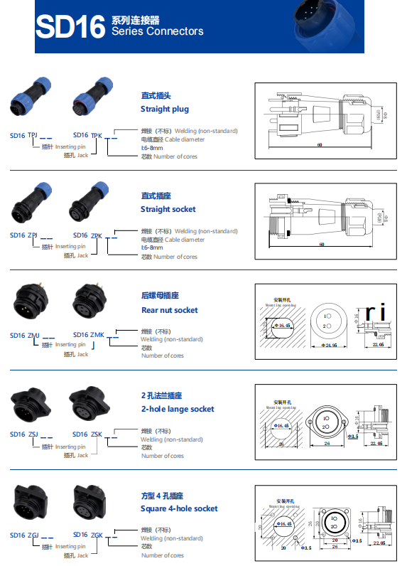 SD16 Waterproof Aviation Connector