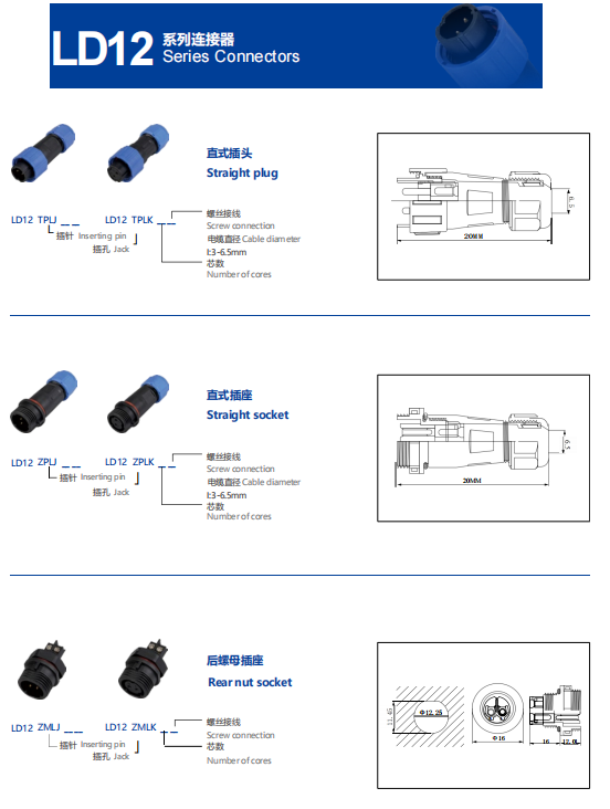 LD12 Waterproof Aviation Connector