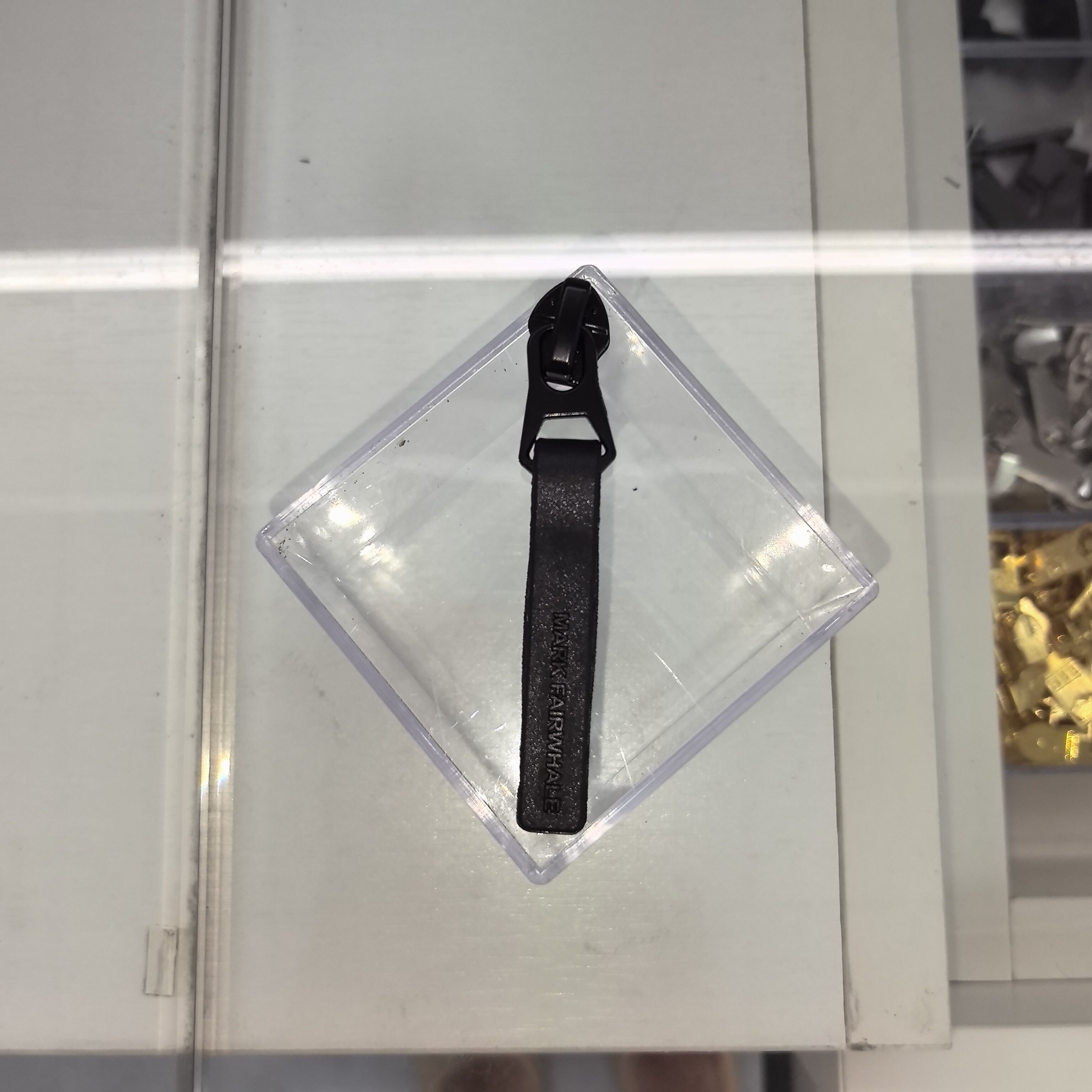 Black leather long pull tab
