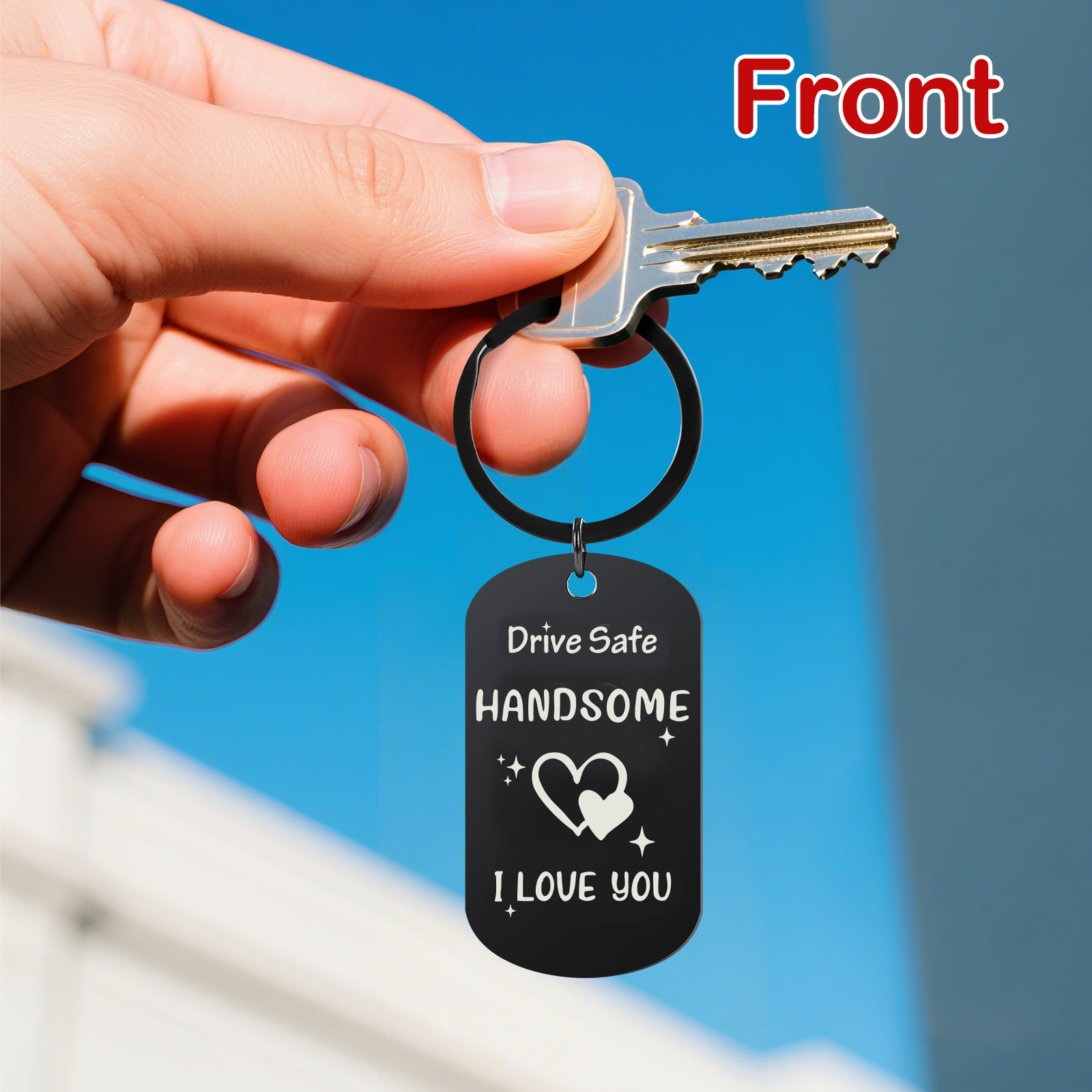 Valentines Day Gifts For Him Keychain, Anniversary, Christmas, Black thumbnail 3