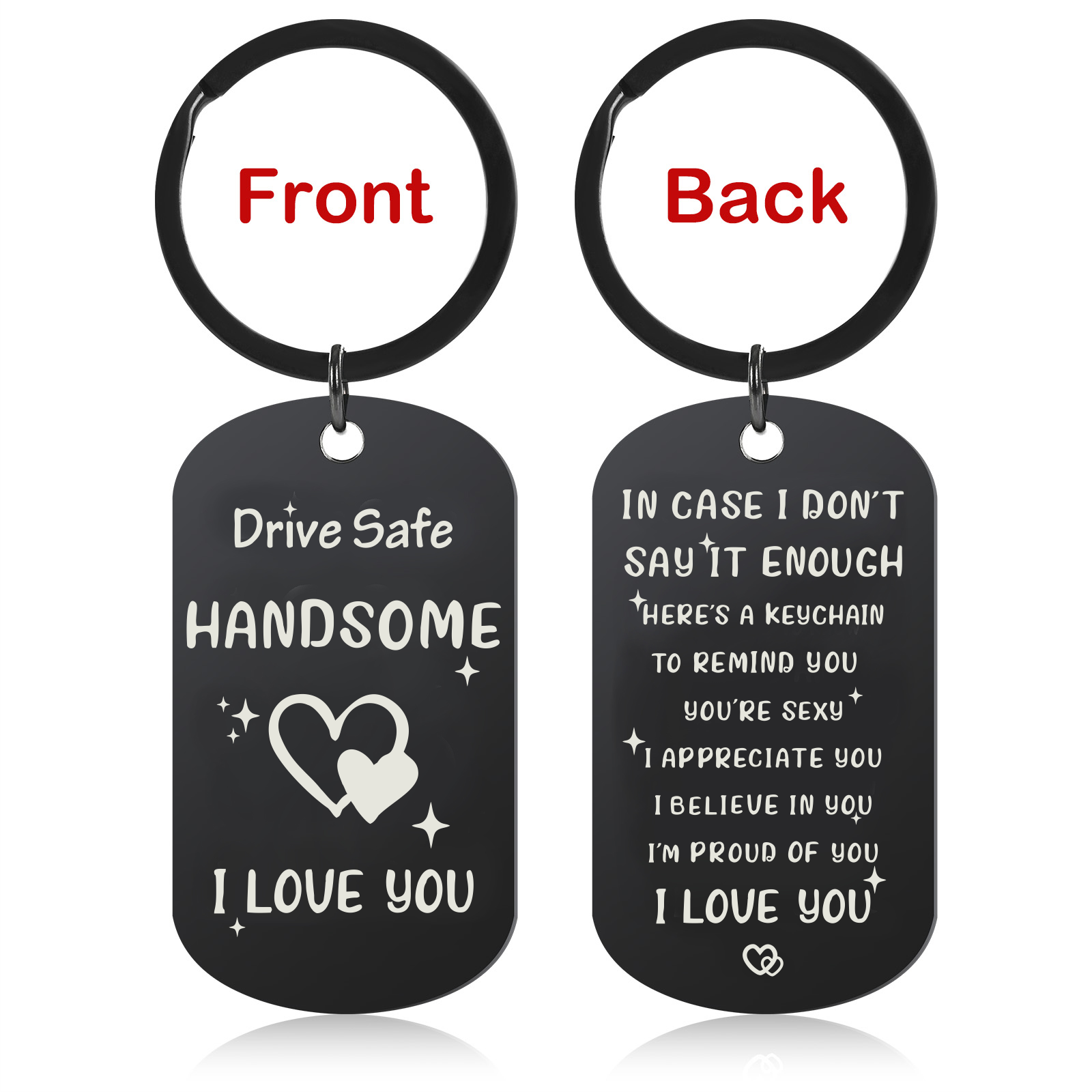 Valentines Day Gifts For Him Keychain, Anniversary, Christmas, Black thumbnail 2