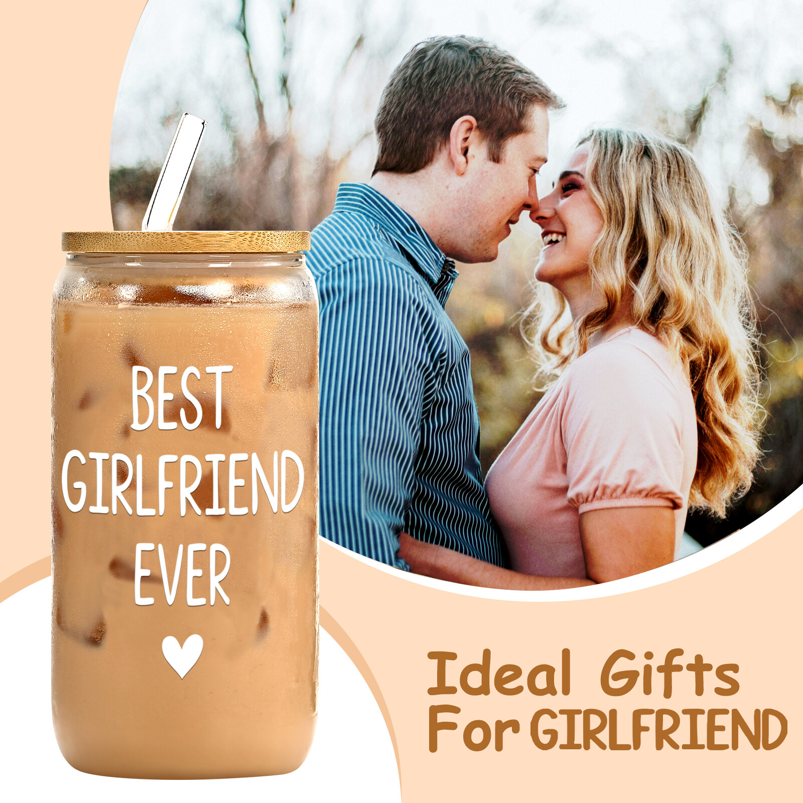 Valentines Day Gift for Her Girlfriend, Christmas, 16oz Glass Cup thumbnail 2