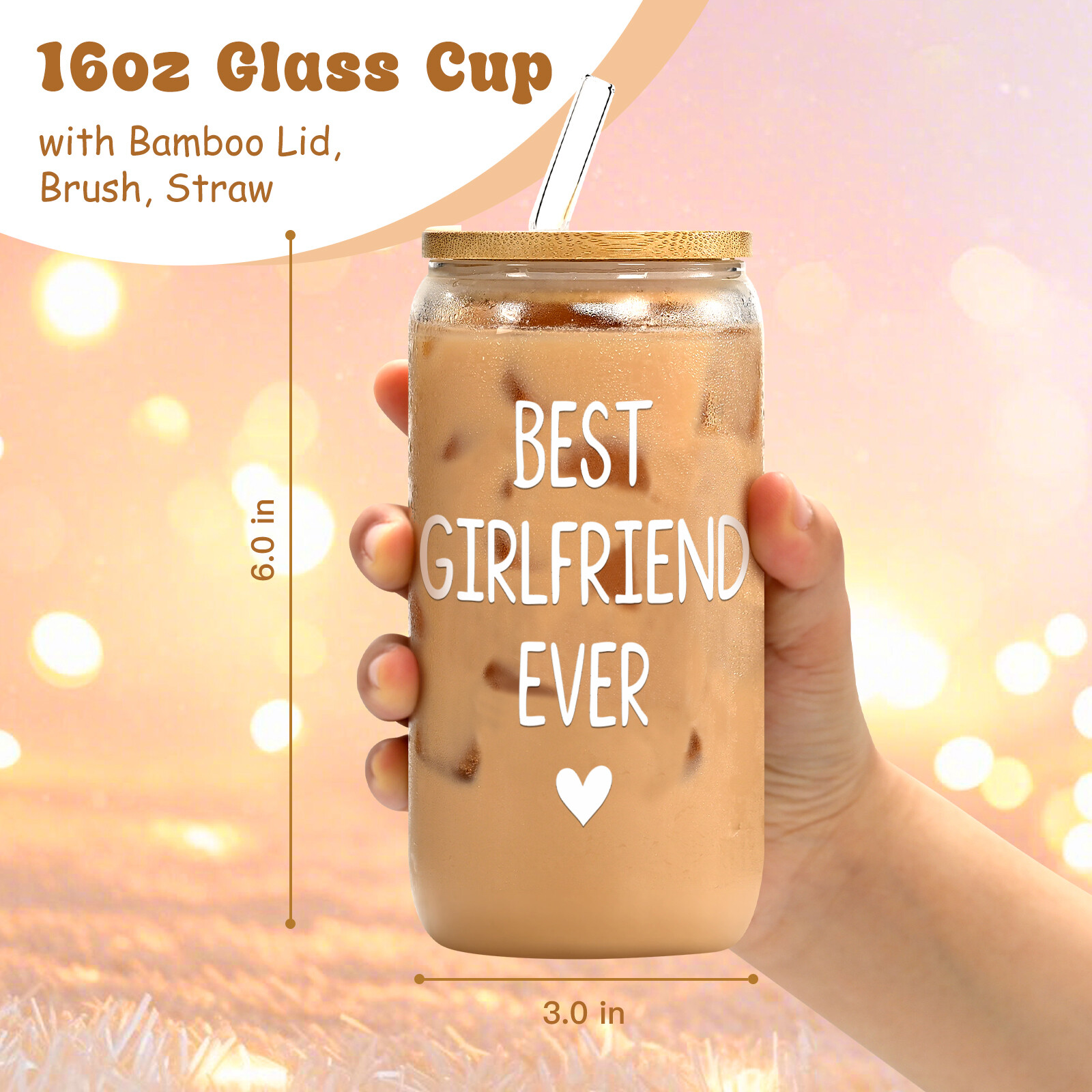 Valentines Day Gift for Her Girlfriend, Christmas, 16oz Glass Cup thumbnail 4