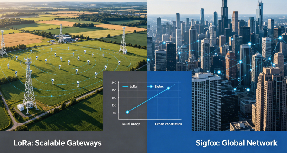 Comparison in coverage and range&nbsp;about LoRa and Sigfox&nbsp;