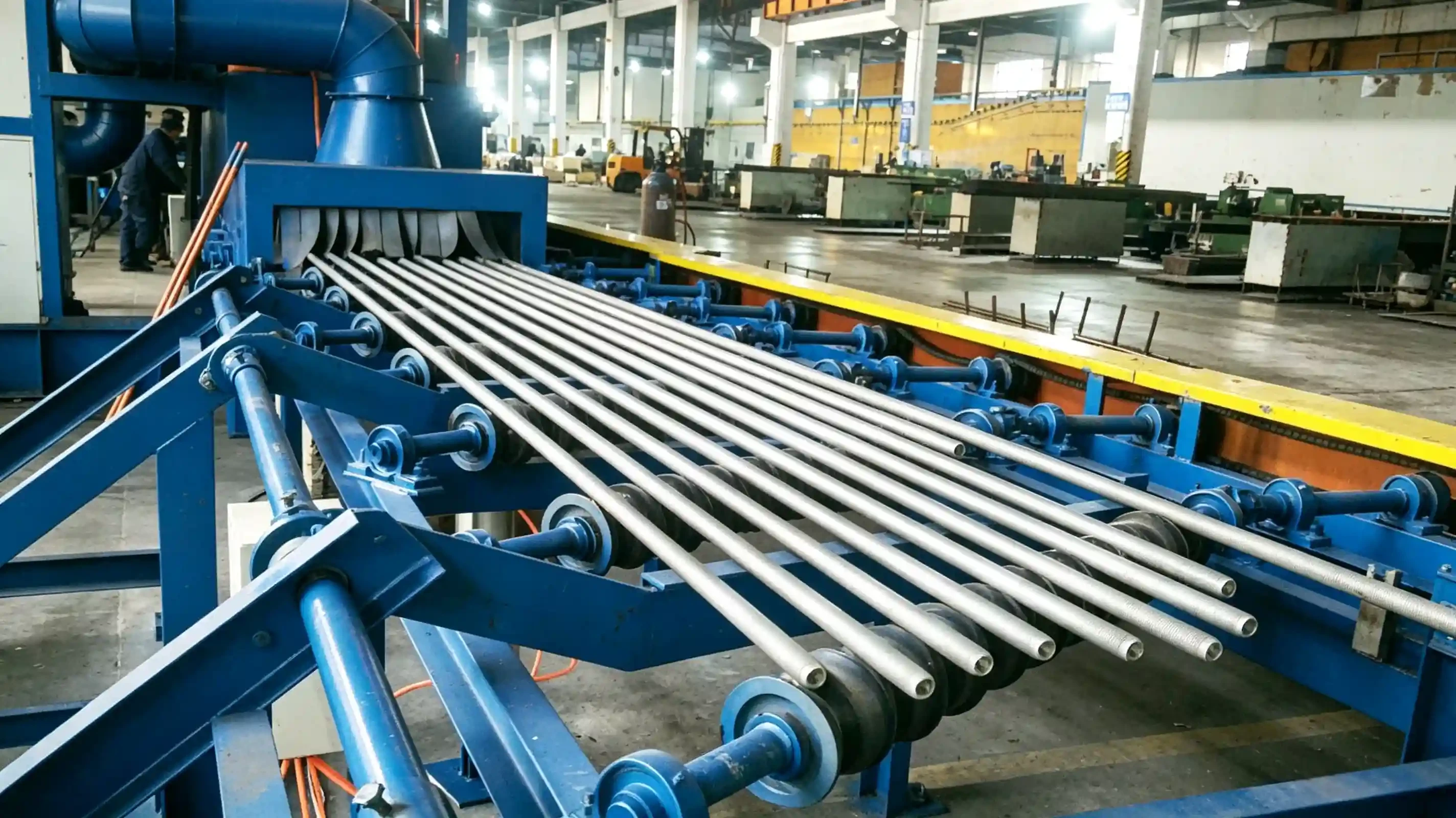 Environmental pickling-free shot blasting cleaner for steel rebar wire rod round bar surface pretreatment stress relief