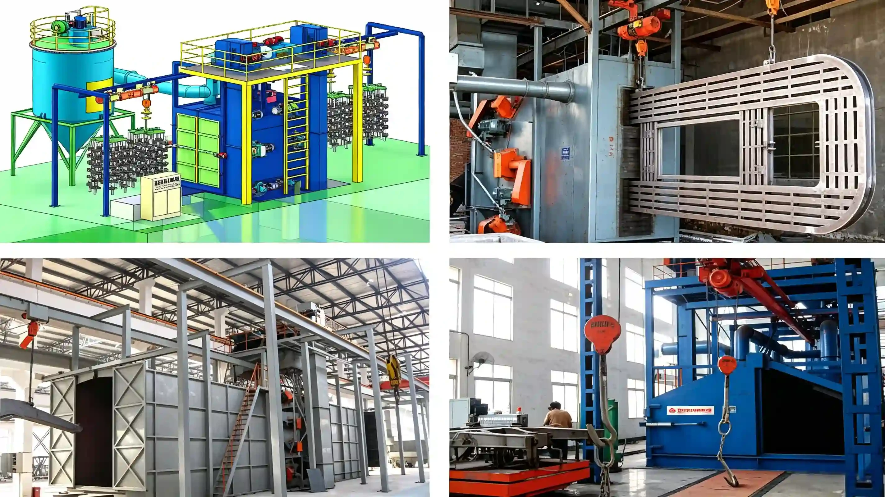 Industrial lifting hook through-type shot blasting cleaner, medium large forging vessel component surface anti-corrosion blasting equipment