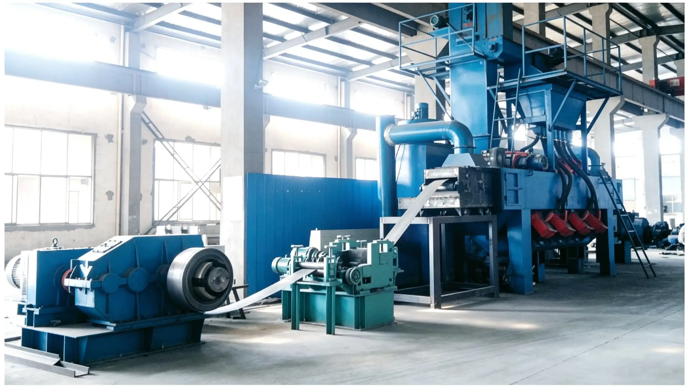 Industrial continuous steel strip shot blasting cleaner, carbon stainless low alloy steel coil surface pretreatment derusting equipment
