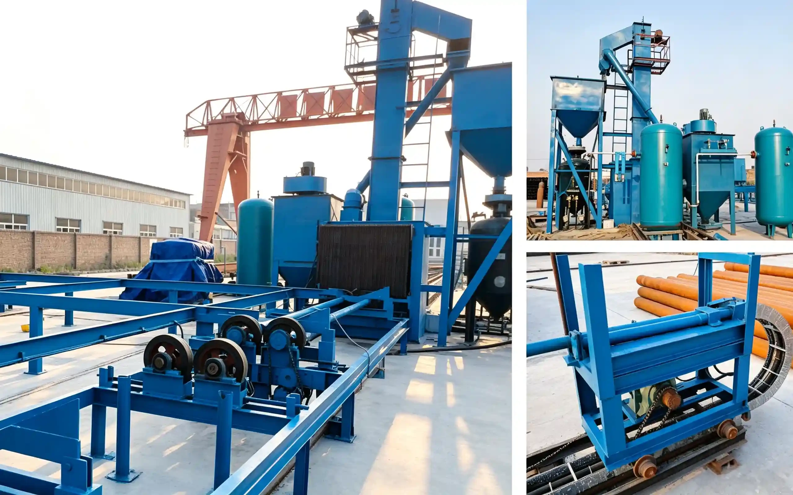 Industrial steel pipe inner and outer wall shot blasting & peening machine for rust and oxide scale removal