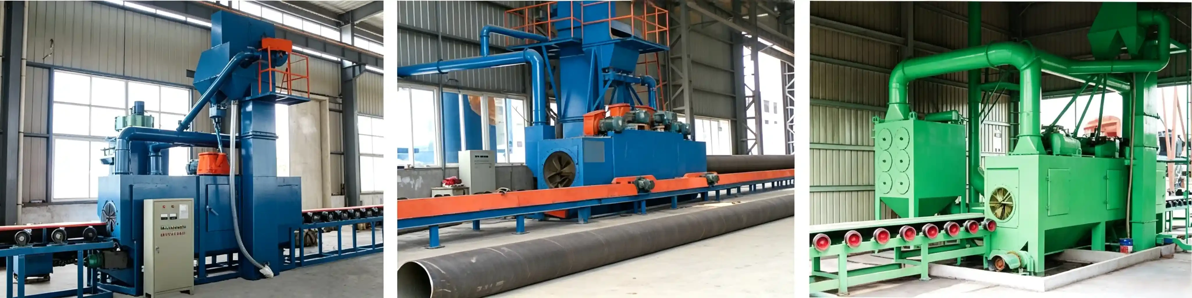 Industrial steel pipe inner and outer wall shot blasting & peening machine for rust and oxide scale removal