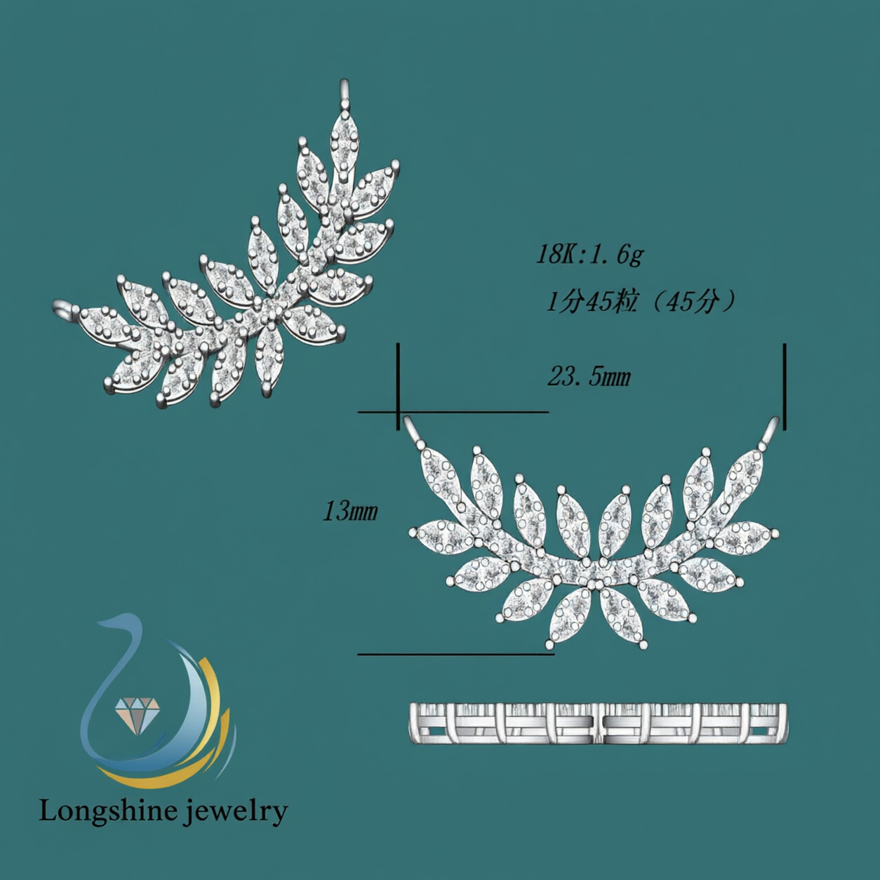 18K Diamond Leaf Brooch - Design Draft with Specifications