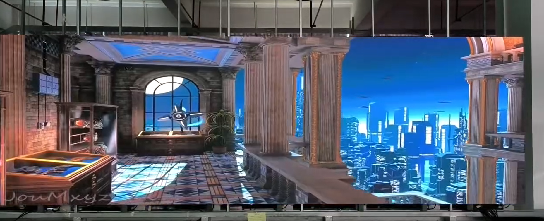 COB P0.9 fine pixel LED display wall installed in an art museum in Dubai