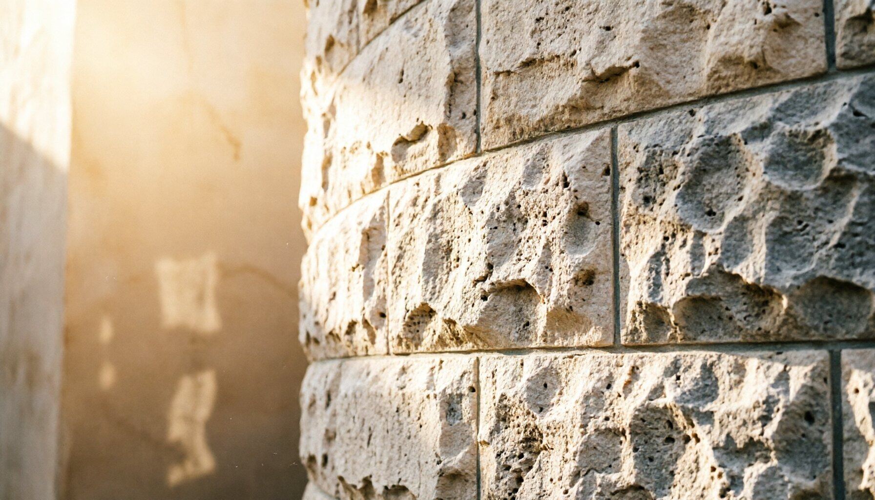 Limestone-textured flexible stone curved wall display