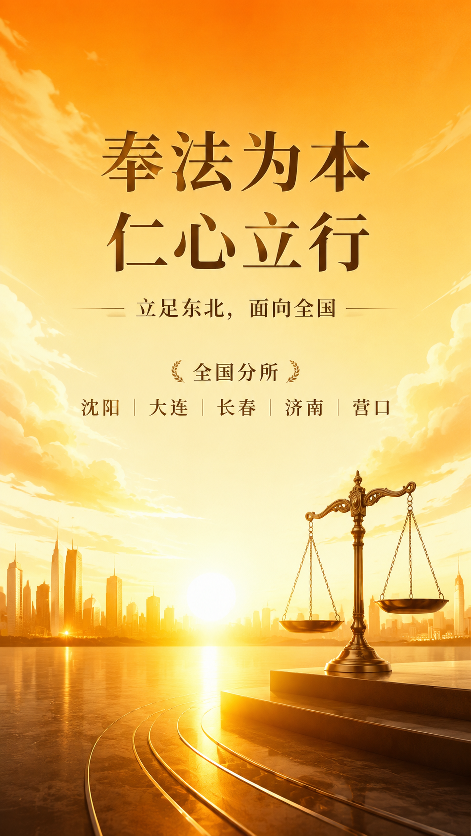 奉仁律师事务所 奉法为本 仁心立行 全国分所日出天平插画