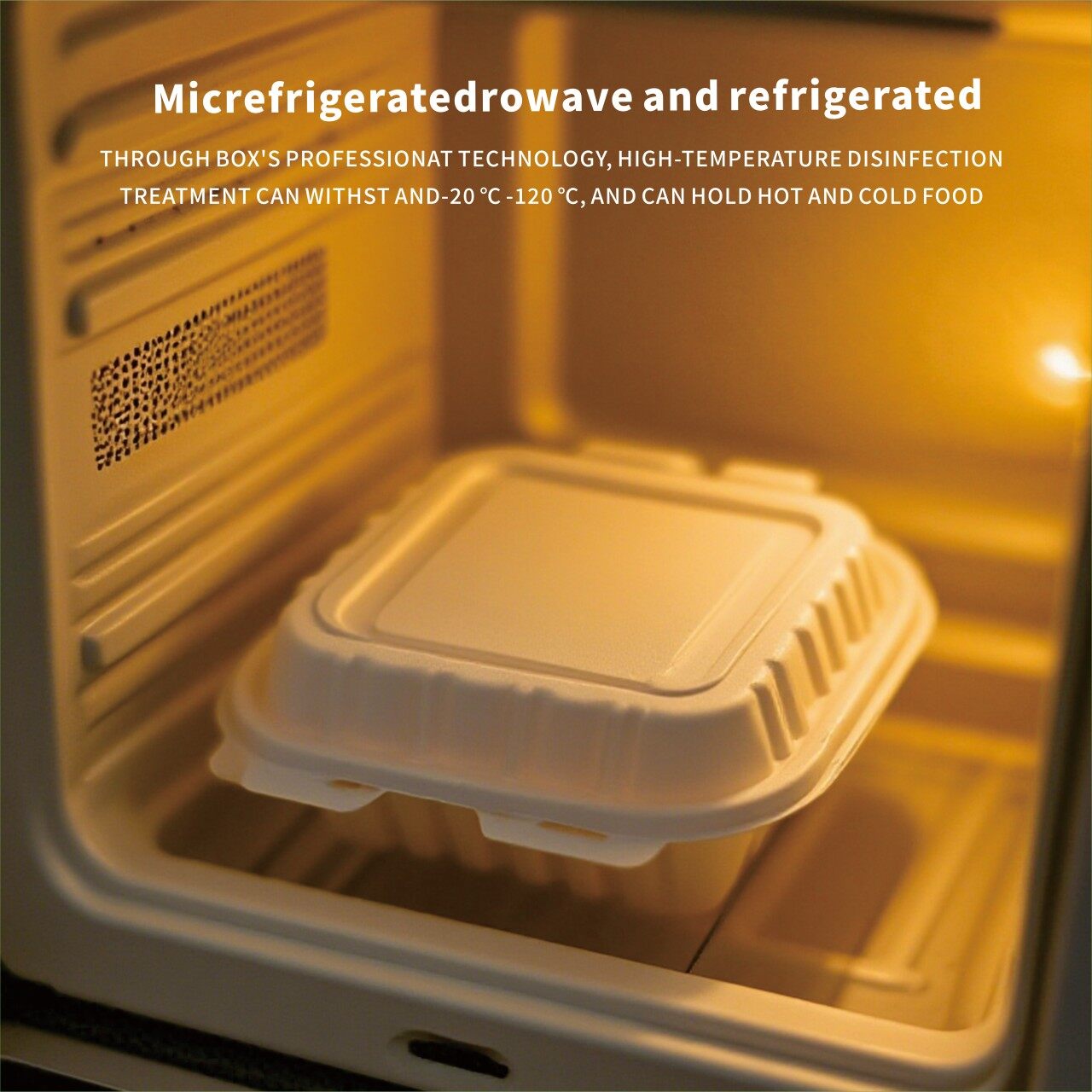 Bamboo fiber lunch box being heated inside a microwave oven