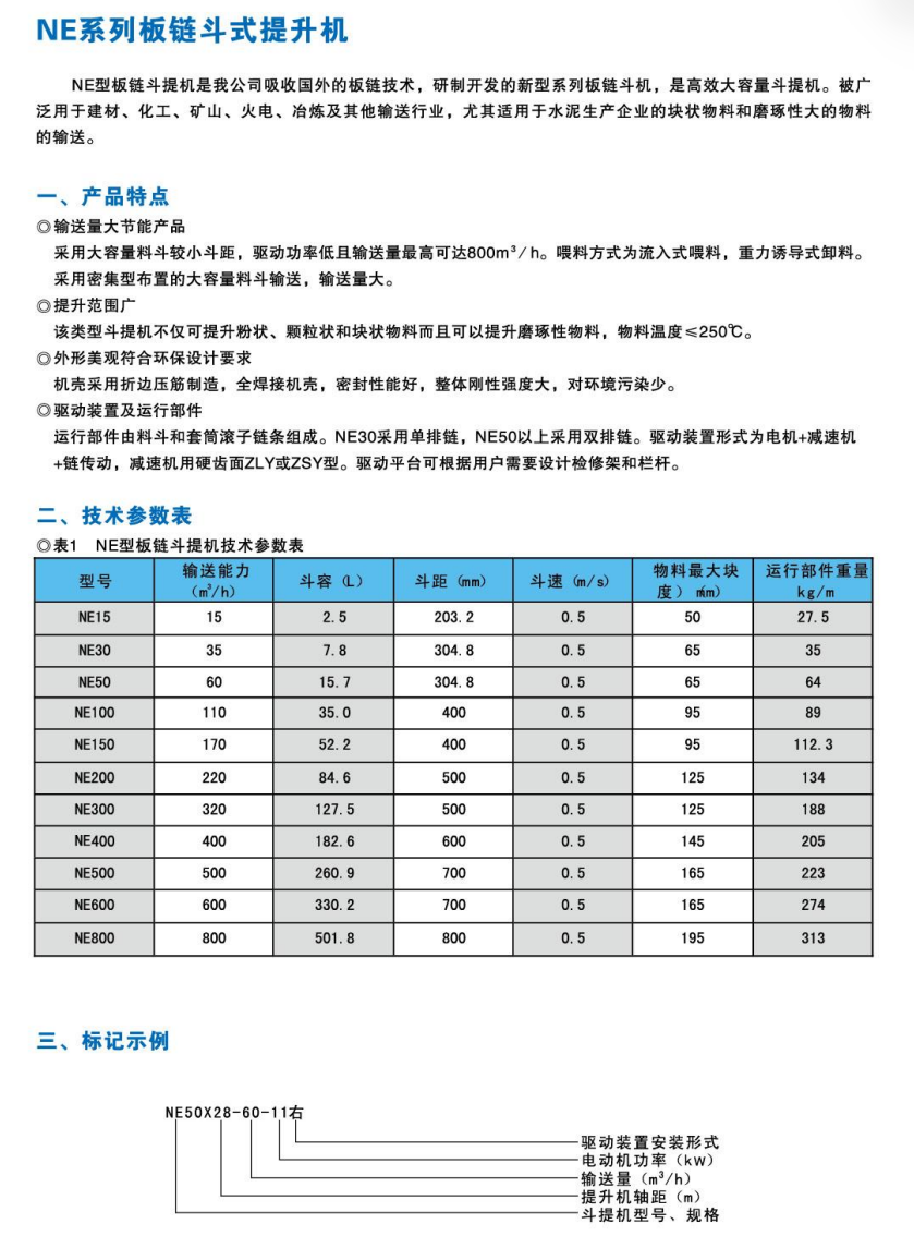 NE 系列板链斗式提升机产品资料图1