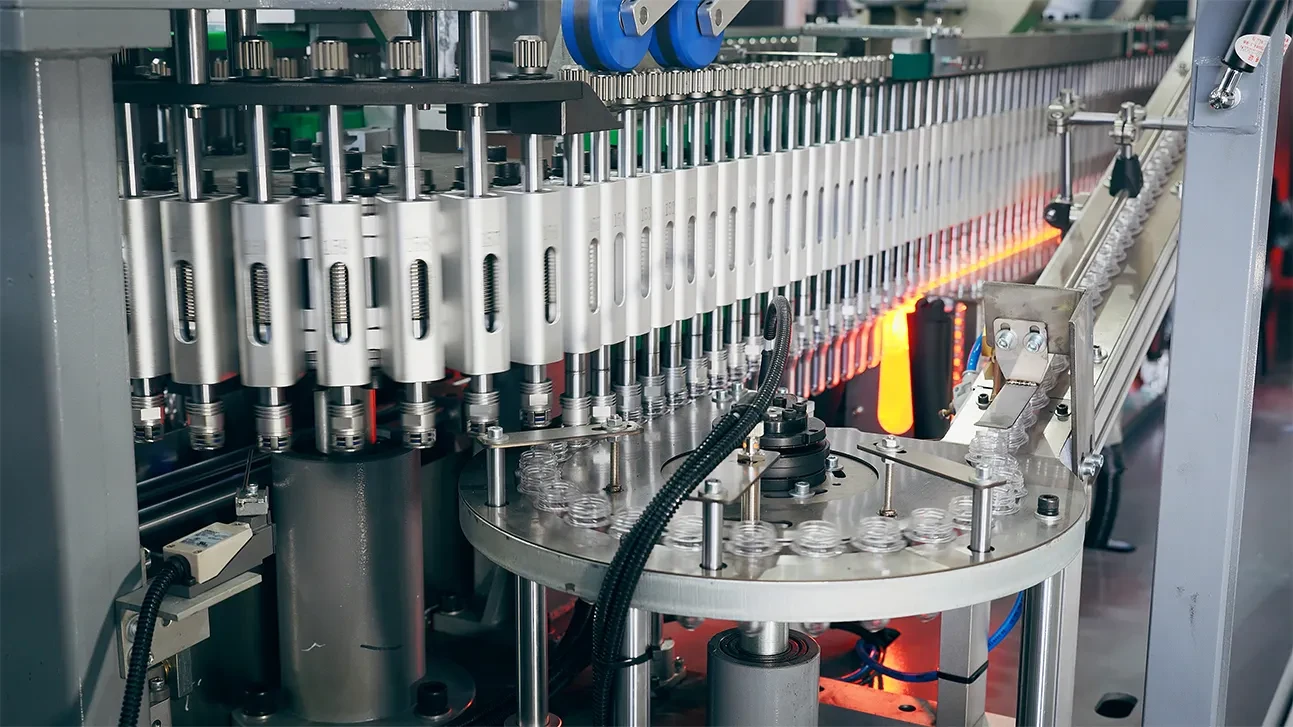 Automatic PET blow moulding production line running on the factory floor
