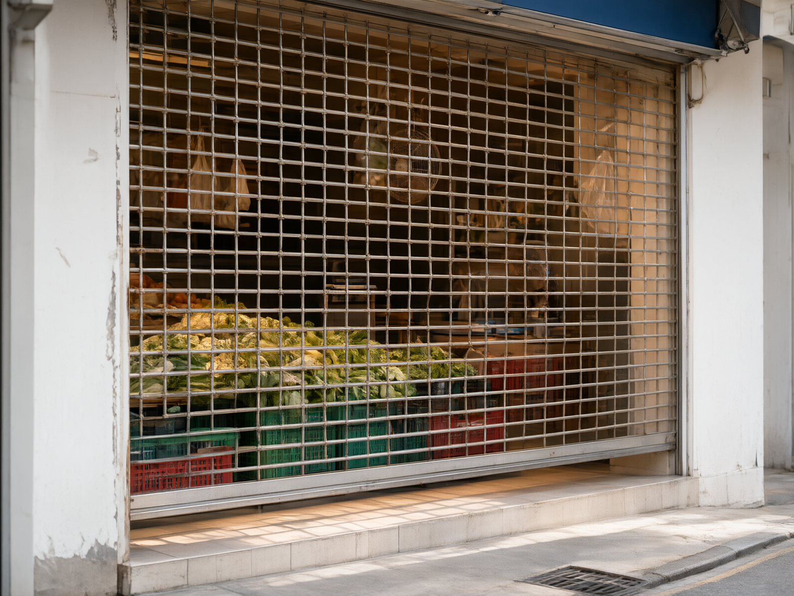 通花卷帘门的镂空网格结构展示通风效果