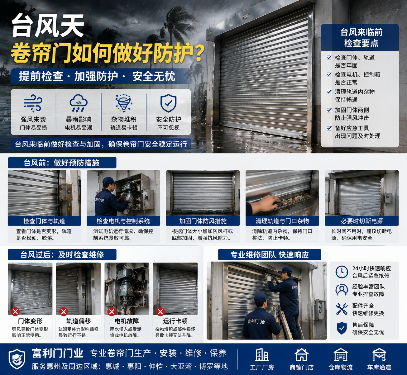 台风天卷帘门如何做好防护？惠州富利门分享台风天气下卷帘门安全维护指南