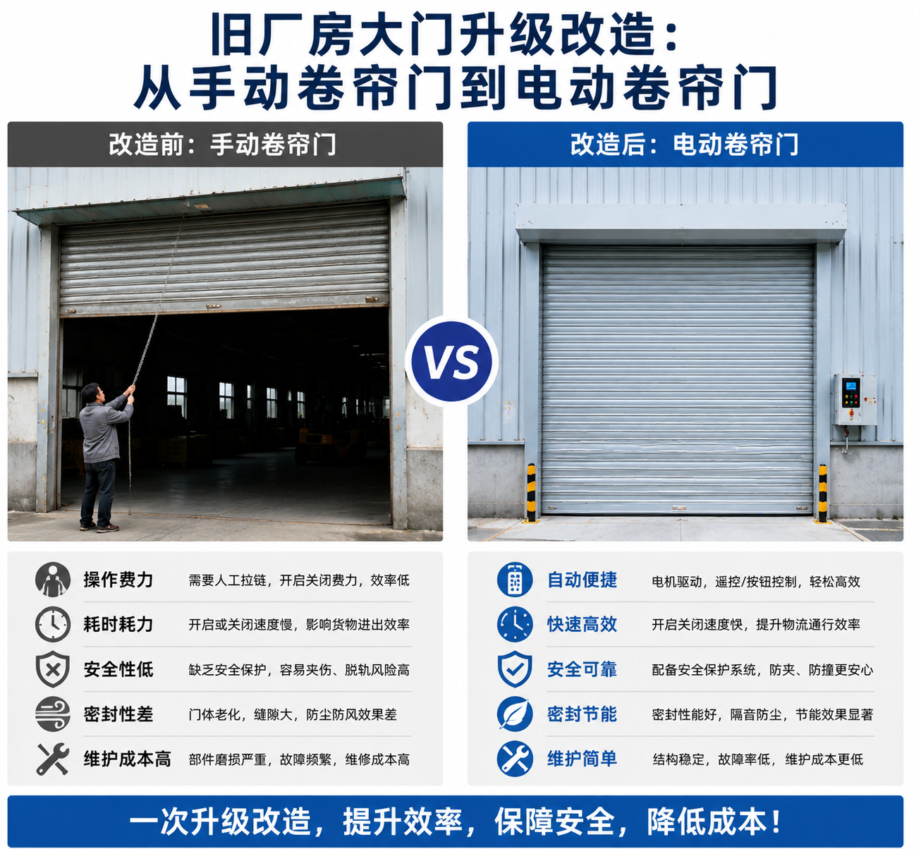 旧厂房大门升级改造：从手动卷帘门到电动卷帘门