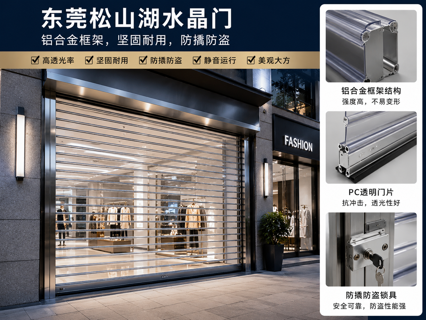 东莞松山湖水晶门：铝合金框架，坚固耐用，防撬防盗